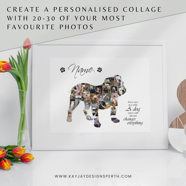 Bulldog | Custom Digital Collage Silhouette | Personalized Gift | Photo Memories Art | Unique Wall Decor