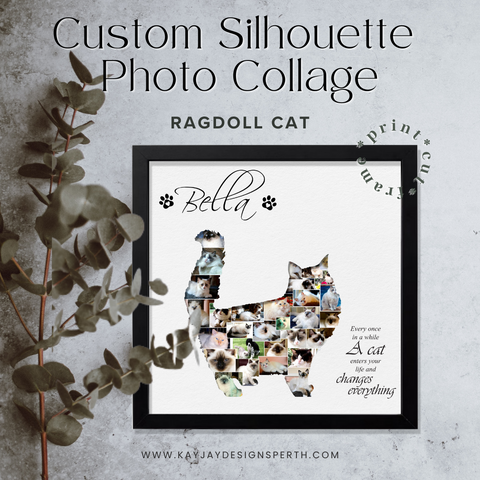 Ragdoll Cat - Personalized Collage Silhouette in Shadow Frame - Custom Photo Memories Gift