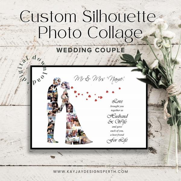 Wedding | Marriage | Custom Digital Collage Silhouette | Personalized Gift | Photo Memories Art | Unique Wall Decor