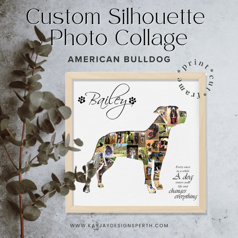 American Bulldog - Personalized Collage Silhouette in Shadow Frame - Custom Photo Memories Gift