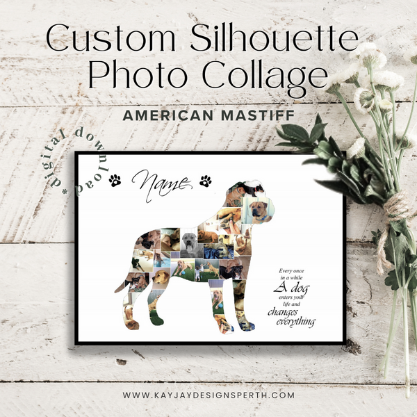 American Mastiff | Custom Digital Collage Silhouette | Personalized Gift | Photo Memories Art | Unique Wall Decor