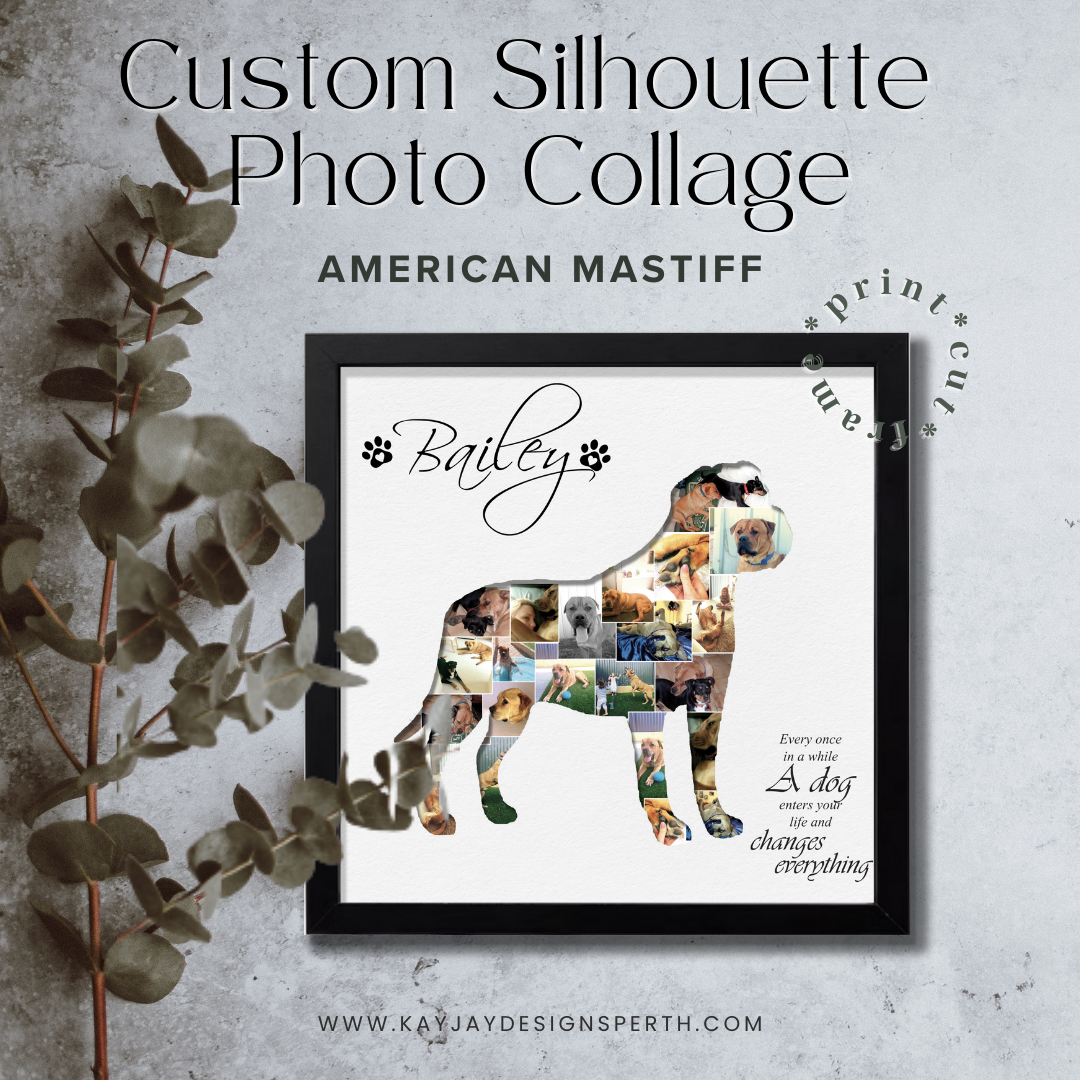 American Mastiff - Personalized Collage Silhouette in Shadow Frame - Custom Photo Memories Gift