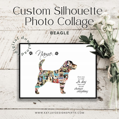 Beagle | Custom Digital Collage Silhouette | Personalized Gift | Photo Memories Art | Unique Wall Decor