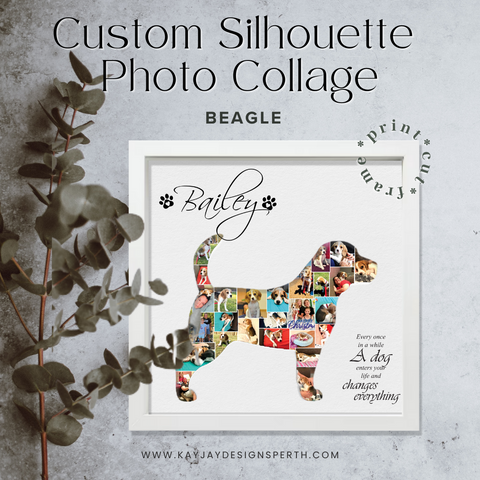 Beagle - Personalized Collage Silhouette in Shadow Frame - Custom Photo Memories Gift