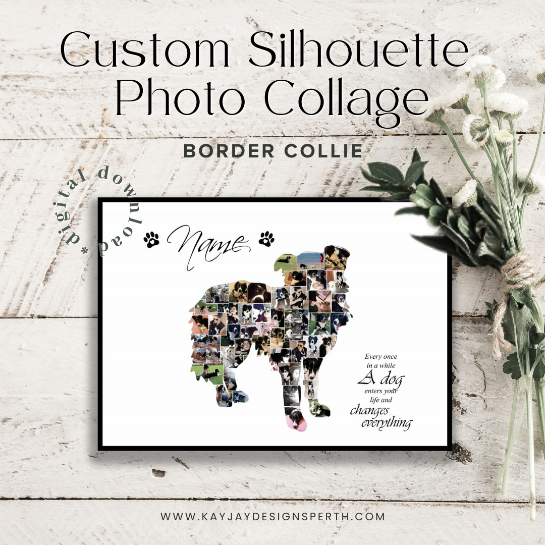 Border Collie | Custom Digital Collage Silhouette | Personalized Gift | Photo Memories Art | Unique Wall Decor