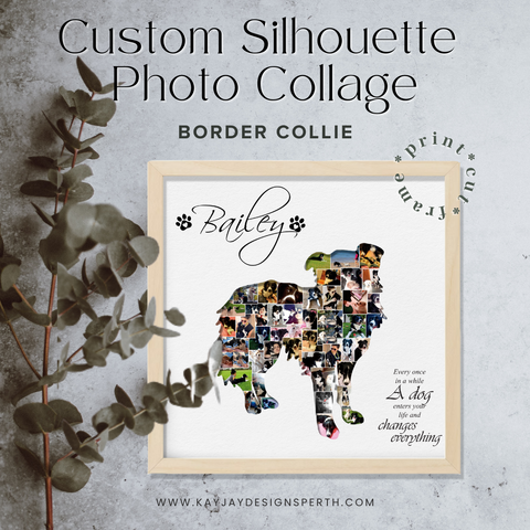 Border Collie - Personalized Collage Silhouette in Shadow Frame - Custom Photo Memories Gift