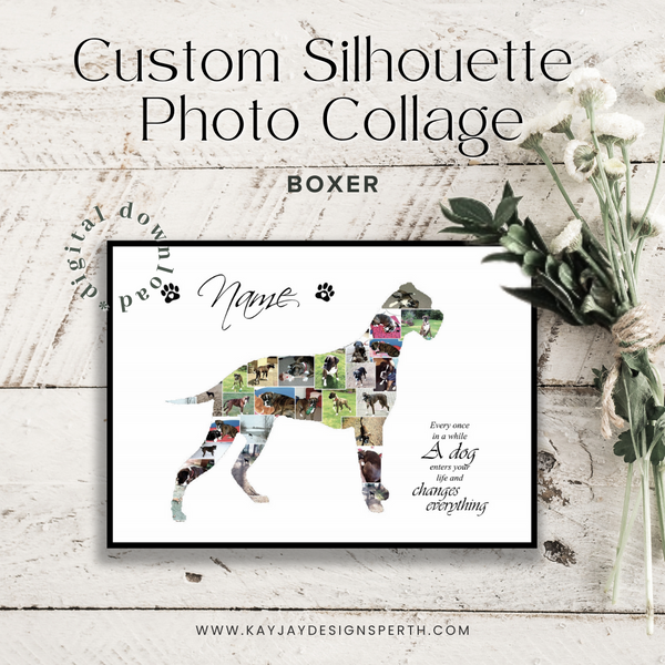 Boxer | Custom Digital Collage Silhouette | Personalized Gift | Photo Memories Art | Unique Wall Decor