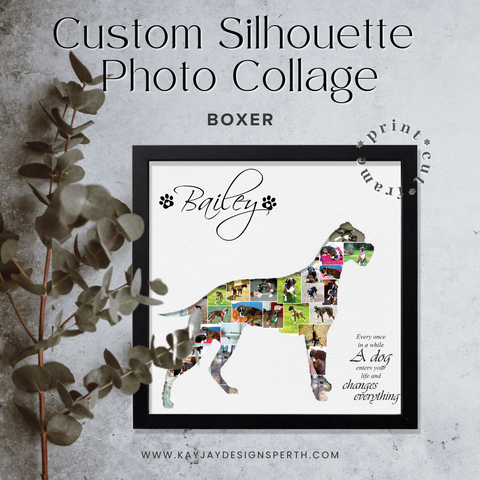 Boxer - Personalized Collage Silhouette in Shadow Frame - Custom Photo Memories Gift