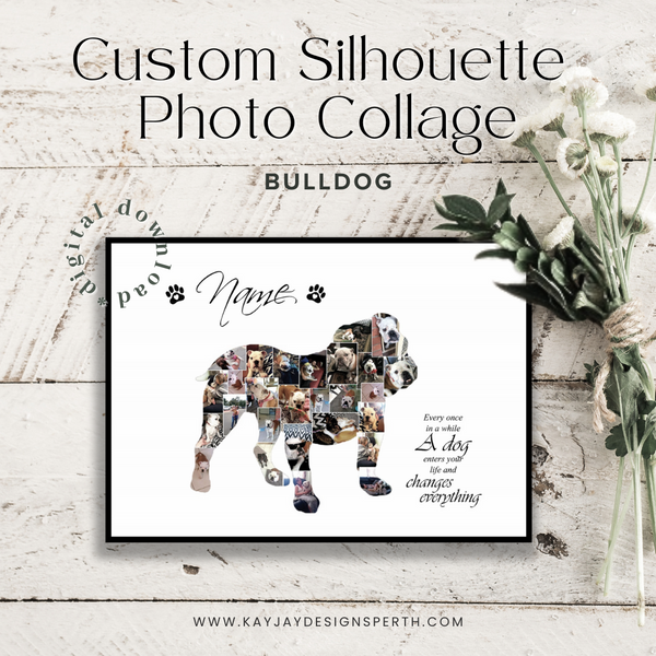 Bulldog | Custom Digital Collage Silhouette | Personalized Gift | Photo Memories Art | Unique Wall Decor