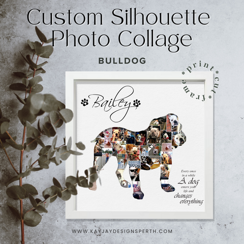Bulldog - Personalized Collage Silhouette in Shadow Frame - Custom Photo Memories Gift