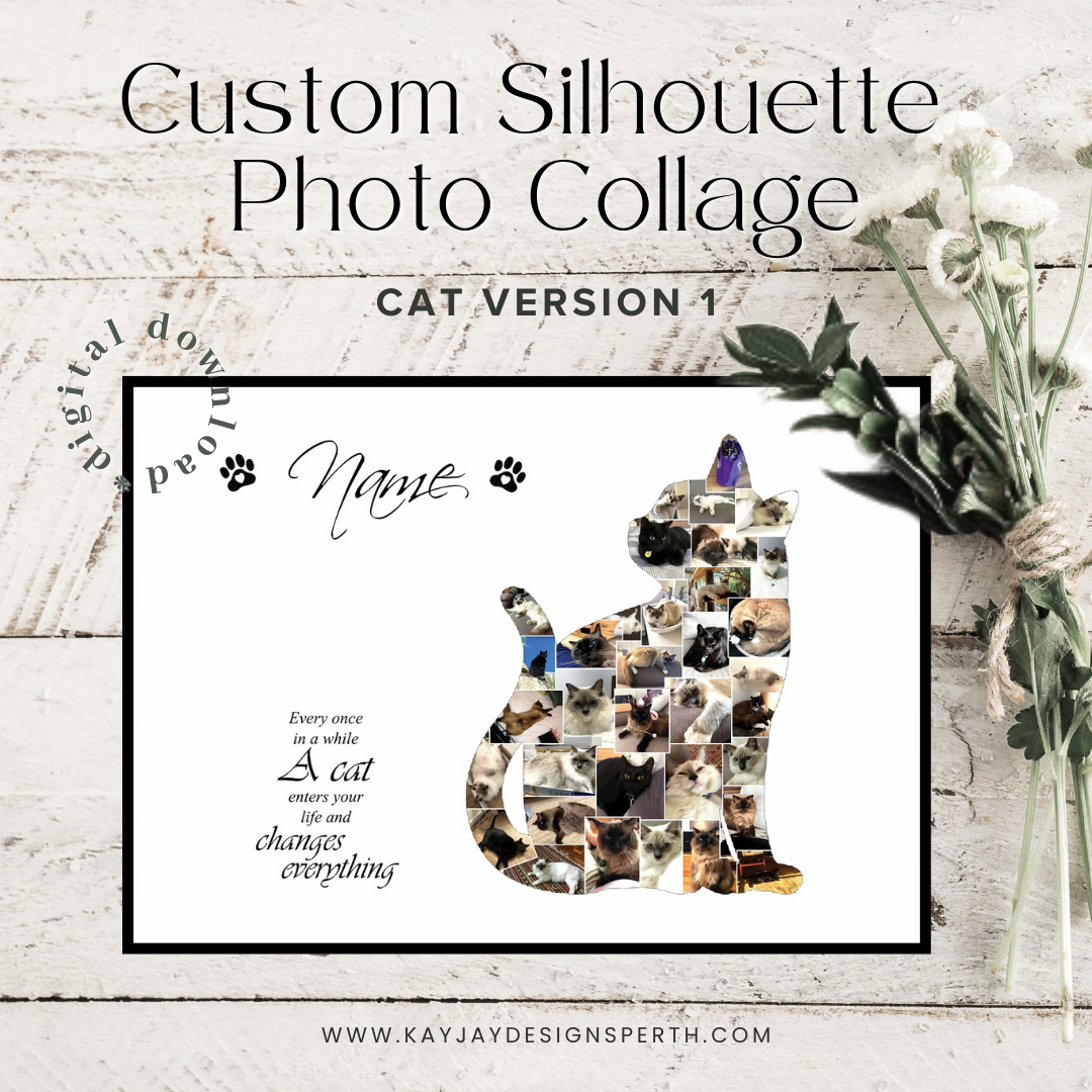 Cat V1 | Custom Digital Collage Silhouette | Personalized Gift | Photo Memories Art | Unique Wall Decor