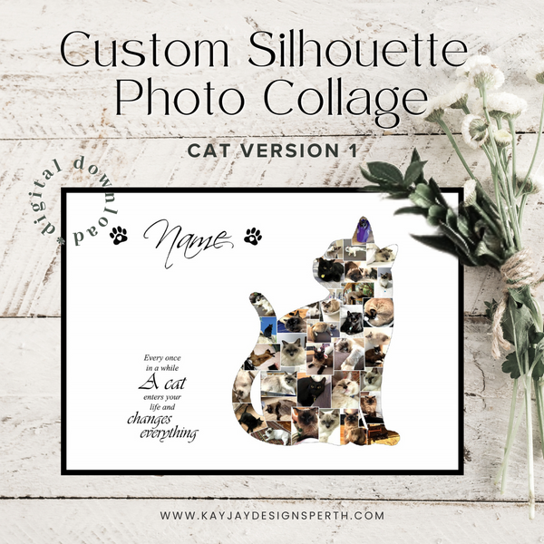 Cat V1 | Custom Digital Collage Silhouette | Personalized Gift | Photo Memories Art | Unique Wall Decor