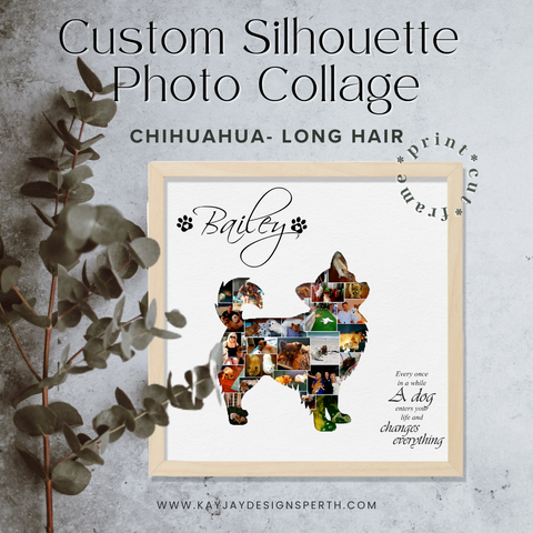 Chihuahua Long Hair - Personalized Collage Silhouette in Shadow Frame - Custom Photo Memories Gift