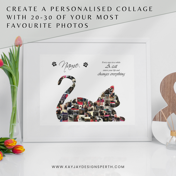 Cat V2 | Custom Digital Collage Silhouette | Personalized Gift | Photo Memories Art | Unique Wall Decor