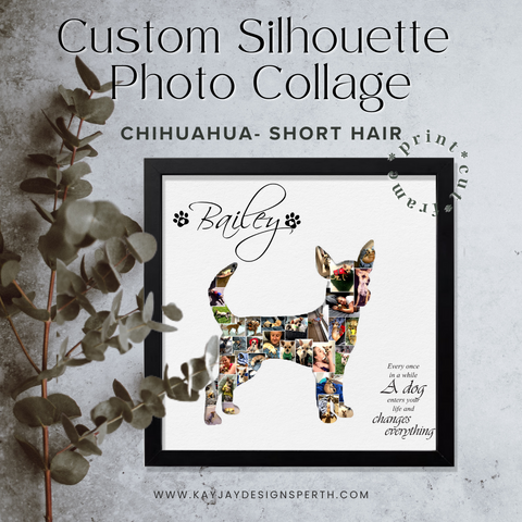 Chihuahua Short Hair - Personalized Collage Silhouette in Shadow Frame - Custom Photo Memories Gift
