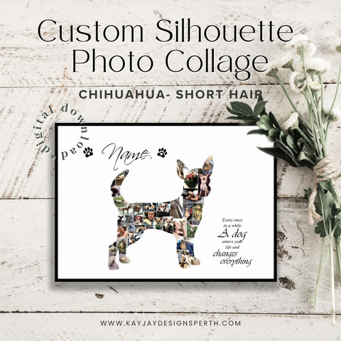 Chihuahua Short Hair | Custom Digital Collage Silhouette | Personalized Gift | Photo Memories Art | Unique Wall Decor
