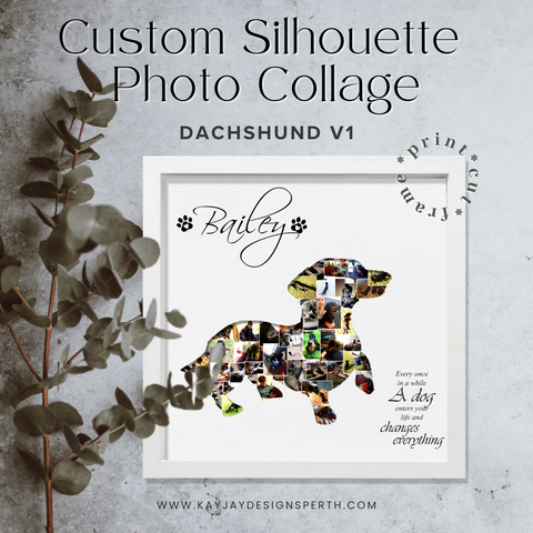 Dachshund V1 - Personalized Collage Silhouette in Shadow Frame - Custom Photo Memories Gift