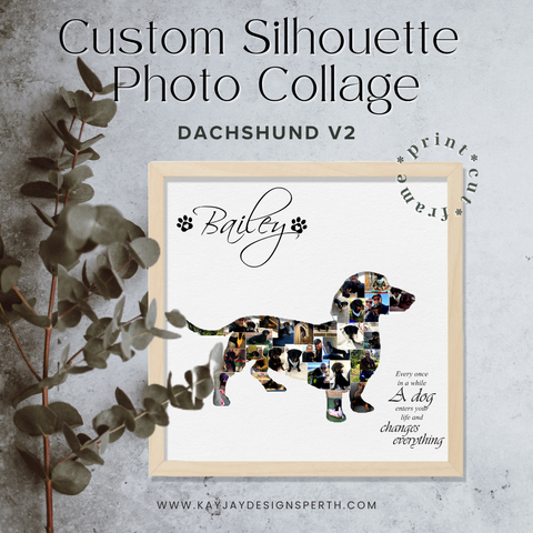 Dachshund V2 - Personalized Collage Silhouette in Shadow Frame - Custom Photo Memories Gift