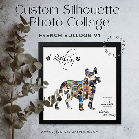 French Bulldog V1 - Personalized Collage Silhouette in Shadow Frame - Custom Photo Memories Gift