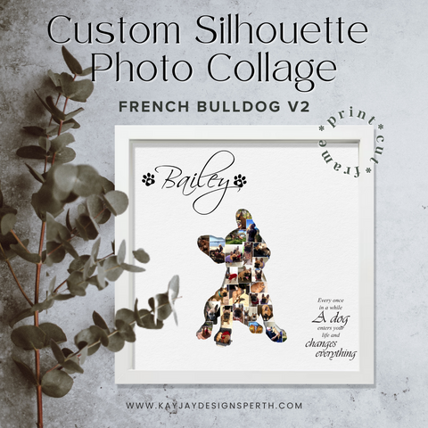 French Bulldog V2 - Personalized Collage Silhouette in Shadow Frame - Custom Photo Memories Gift