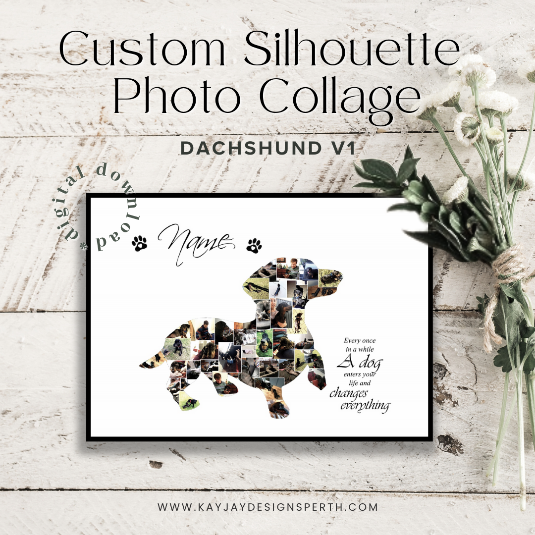 Dachshund V1 | Custom Digital Collage Silhouette | Personalized Gift | Photo Memories Art | Unique Wall Decor
