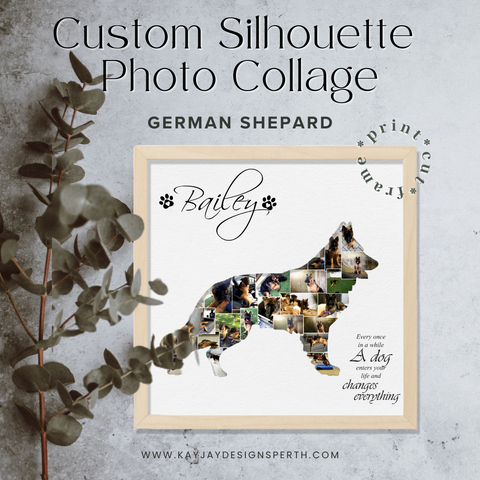German Shepard - Personalized Collage Silhouette in Shadow Frame - Custom Photo Memories Gift
