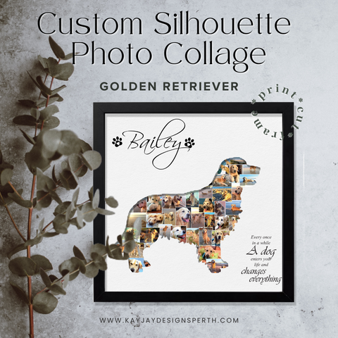 Golden Retriever - Personalized Collage Silhouette in Shadow Frame - Custom Photo Memories Gift
