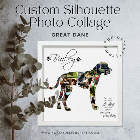 Great Dane - Personalized Collage Silhouette in Shadow Frame - Custom Photo Memories Gift