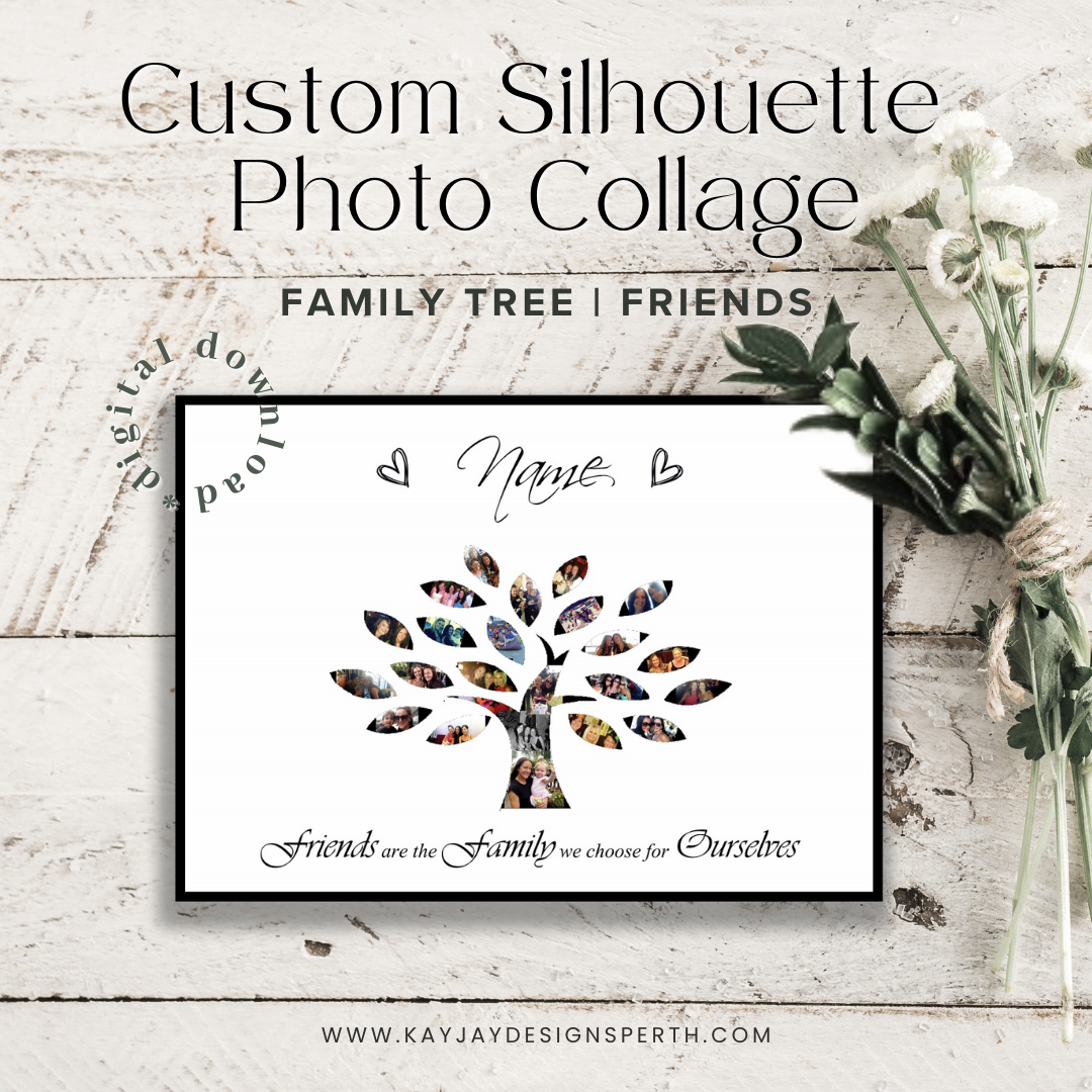 Family Tree | Friends | Custom Digital Collage Silhouette | Personalized Gift | Photo Memories Art | Unique Wall Decor