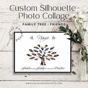 Family Tree | Friends | Custom Digital Collage Silhouette | Personalized Gift | Photo Memories Art | Unique Wall Decor