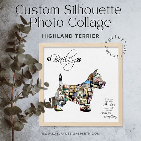 Highland Terrier - Personalized Collage Silhouette in Shadow Frame - Custom Photo Memories Gift