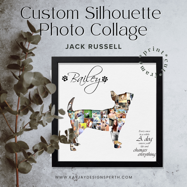 Jack Russell - Personalized Collage Silhouette in Shadow Frame - Custom Photo Memories Gift
