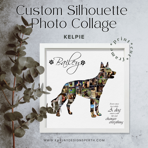 Kelpie - Personalized Collage Silhouette in Shadow Frame - Custom Photo Memories Gift