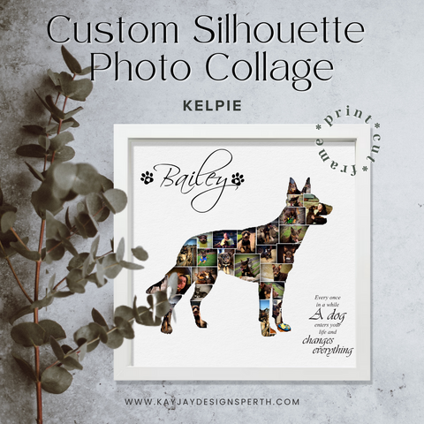 Kelpie - Personalized Collage Silhouette in Shadow Frame - Custom Photo Memories Gift
