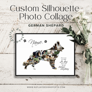 German Shepard | Custom Digital Collage Silhouette | Personalized Gift | Photo Memories Art | Unique Wall Decor
