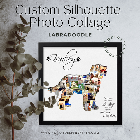 Labradoodle - Personalized Collage Silhouette in Shadow Frame - Custom Photo Memories Gift