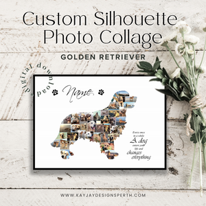 Golden Retriever | Custom Digital Collage Silhouette | Personalized Gift | Photo Memories Art | Unique Wall Decor