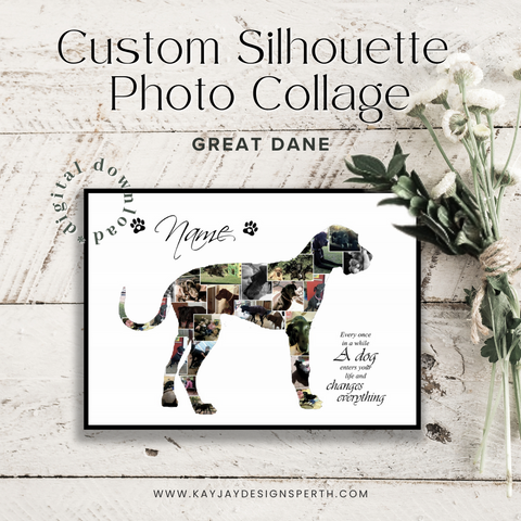 Great Dane | Custom Digital Collage Silhouette | Personalized Gift | Photo Memories Art | Unique Wall Decor