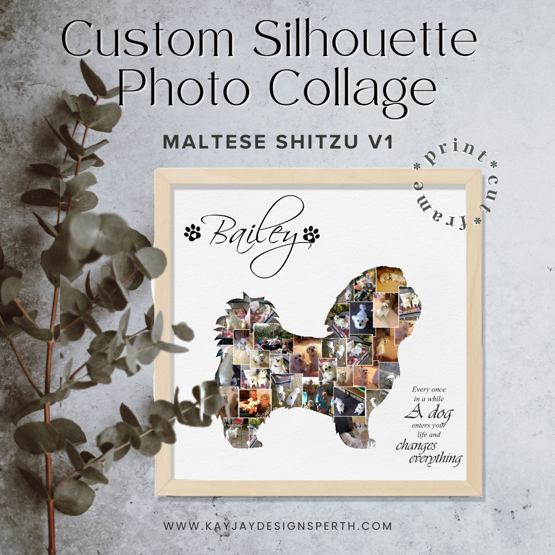 Maltese Shitzu V1 - Personalized Collage Silhouette in Shadow Frame - Custom Photo Memories Gift