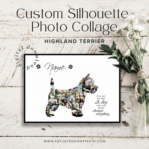 Highland Terrier | Custom Digital Collage Silhouette | Personalized Gift | Photo Memories Art | Unique Wall Decor