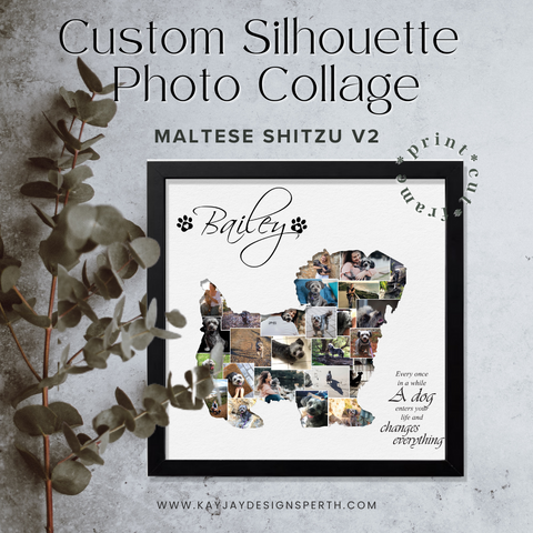 Maltese Shitzu V2 - Personalized Collage Silhouette in Shadow Frame - Custom Photo Memories Gift