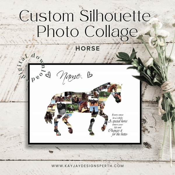 Horse | Custom Digital Collage Silhouette | Personalized Gift | Photo Memories Art | Unique Wall Decor