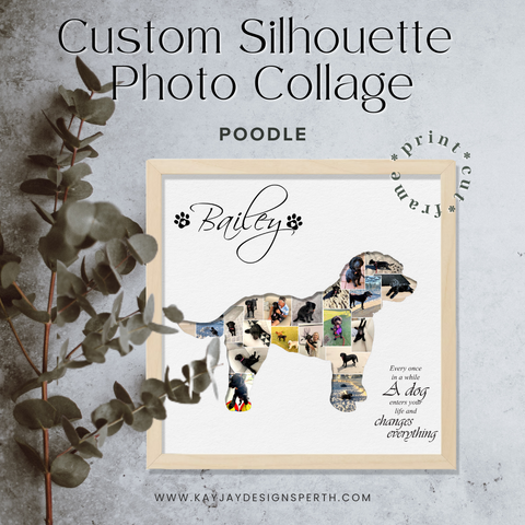 Poodle - Personalized Collage Silhouette in Shadow Frame - Custom Photo Memories Gift