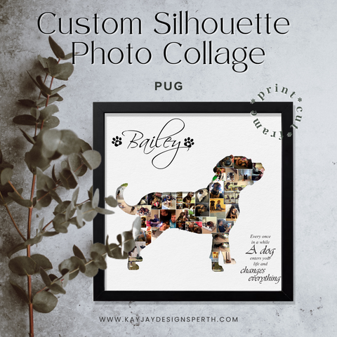 Pug - Personalized Collage Silhouette in Shadow Frame - Custom Photo Memories Gift