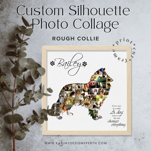 Rough Collie - Personalized Collage Silhouette in Shadow Frame - Custom Photo Memories Gift