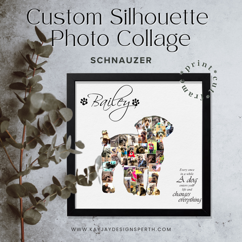 Schnauzer - Personalized Collage Silhouette in Shadow Frame - Custom Photo Memories Gift