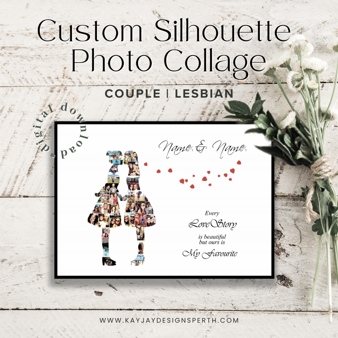 Couple | Lesbian | Custom Digital Collage Silhouette | Personalized Gift | Photo Memories Art | Unique Wall Decor