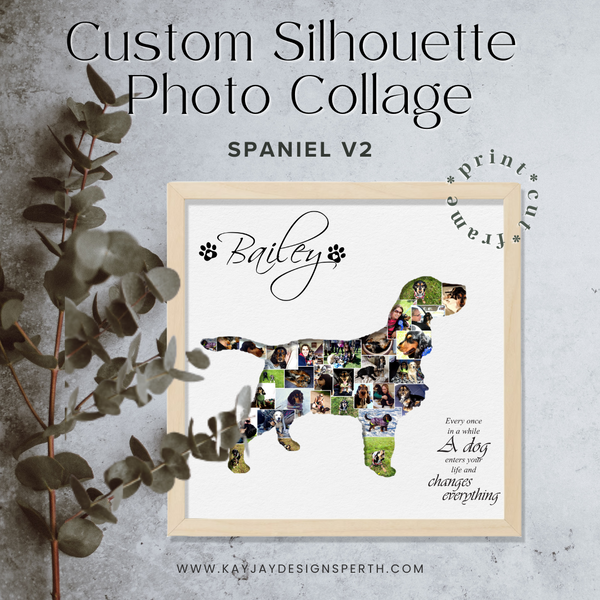 Spaniel V2 - Personalized Collage Silhouette in Shadow Frame - Custom Photo Memories Gift