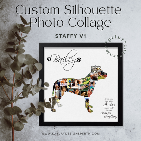 Staffy V1 - Personalized Collage Silhouette in Shadow Frame - Custom Photo Memories Gift