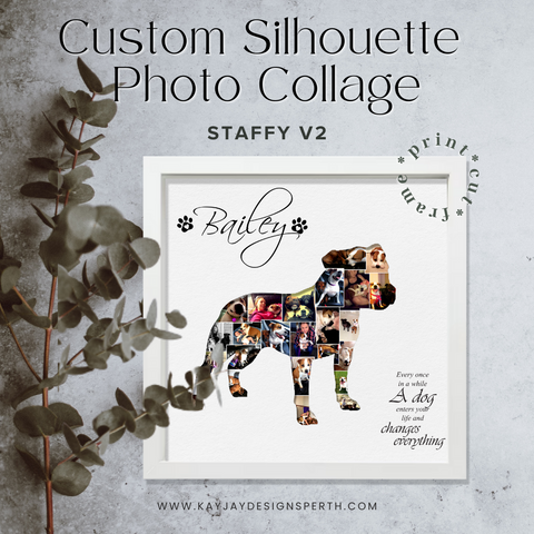 Staffy V2 - Personalized Collage Silhouette in Shadow Frame - Custom Photo Memories Gift